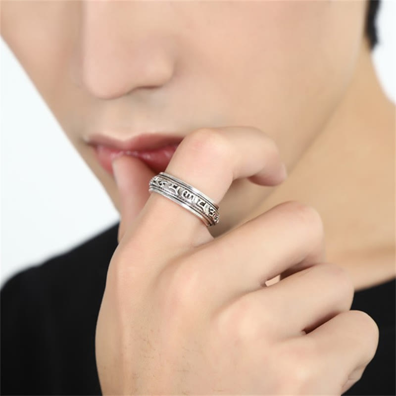 Tibetan PiXiu Ring – Worn on finger close-up view, rotatable feng shui ring