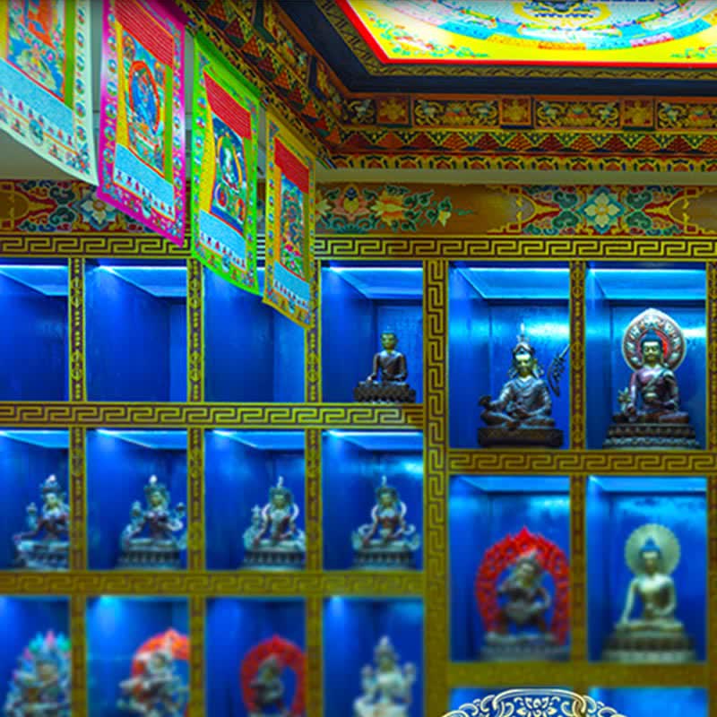 Tibetan Buddha Lotus Meditation Statue – multiple angle studio collage, detailed product photography