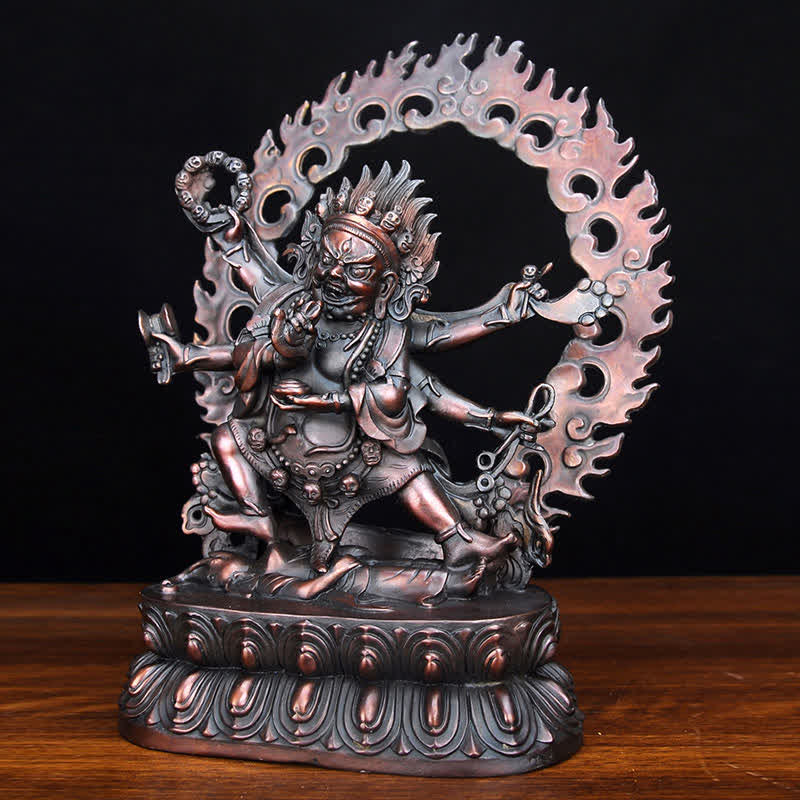 Tibet Mahakala Sculpture – detailed facial features copper glow, Tibetan altar decoration