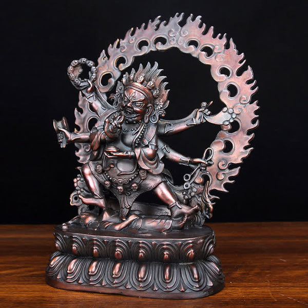 Tibet Mahakala Sculpture – detailed facial features copper glow, Tibetan altar decoration