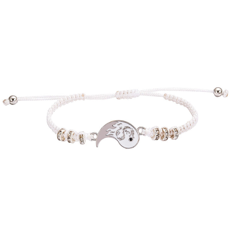 Yin Yang Dragon Couple Bracelet – White cord with dragon phoenix yin-yang charm, Harmony