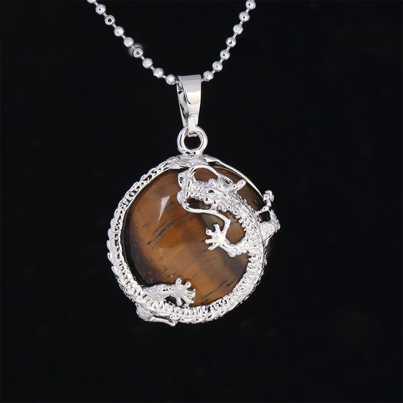 Dragon Multi-Stone Crystal Healing Pendant – Tiger eye dragon with golden chatoyant banding, courageous