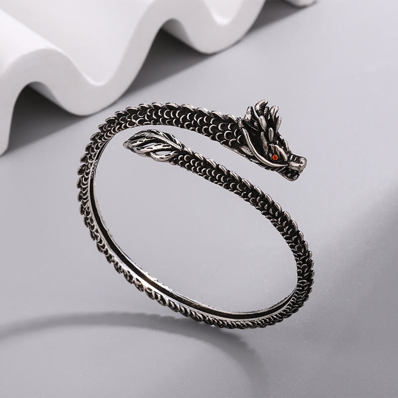 Dragon Scales Pattern Protection Bracelet Bangle - Spiral dragon scales red eye tail fin, Dynamic Serpent