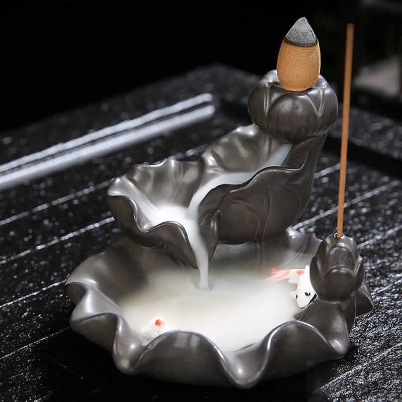 Koi Fish Purple Clay Incense Burner – side angle showing fish tail, auspicious feng shui ornament