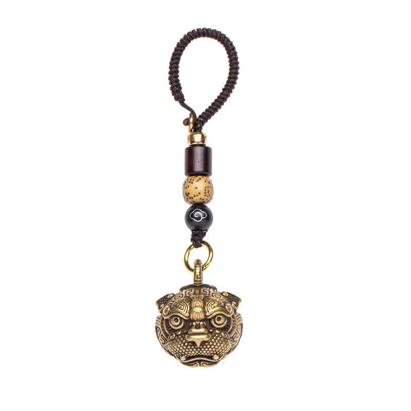 Pixiu Wealth Copper Key Chain – front view pure white background, full keychain layout feng shui accessory