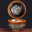 12 Zodiac Jian Zhan Teacup - dragon zodiac dual view showing interior medallion with red pearl and exterior hare fur glaze