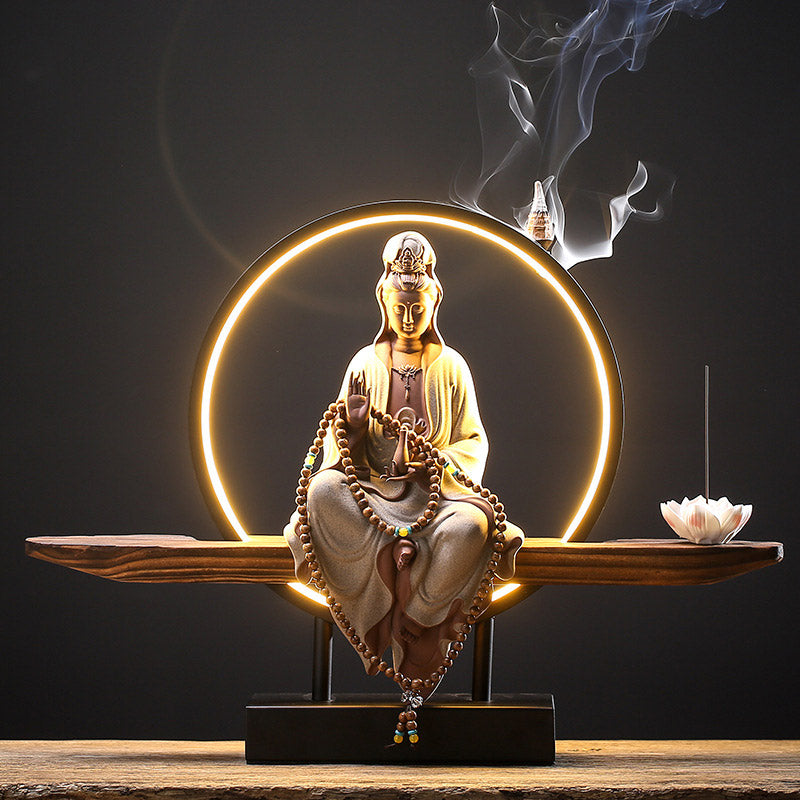 Buddha Avalokitesvara Ceramic Lotus Relaxation Incense Burner – Refined Avalokitesvara holder, serenity home decor