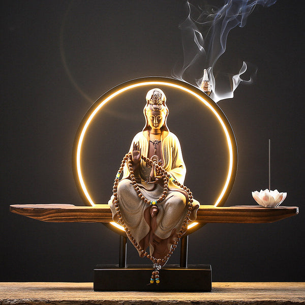 Buddha Avalokitesvara Ceramic Lotus Relaxation Incense Burner – Refined Avalokitesvara holder, serenity home decor