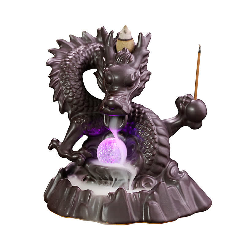 Ceramic Dragon Burner – Purple LED orb on clean white background, elegant