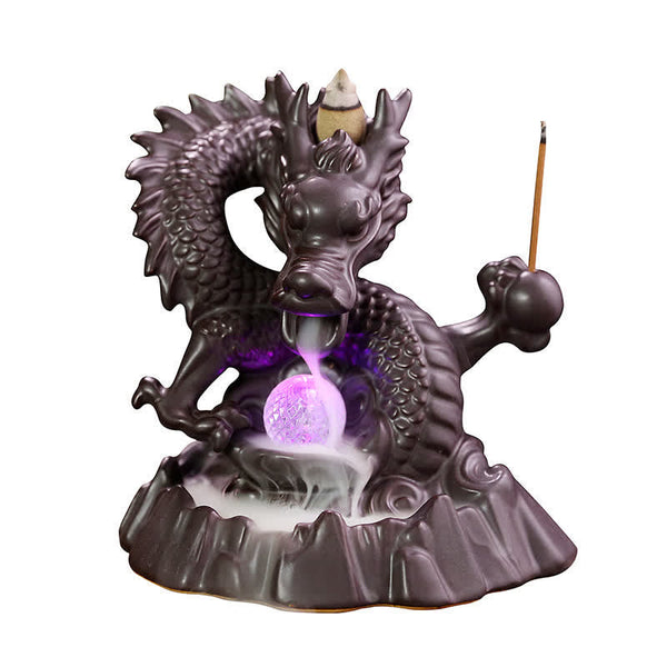 Ceramic Dragon Burner – Purple LED orb on clean white background, elegant