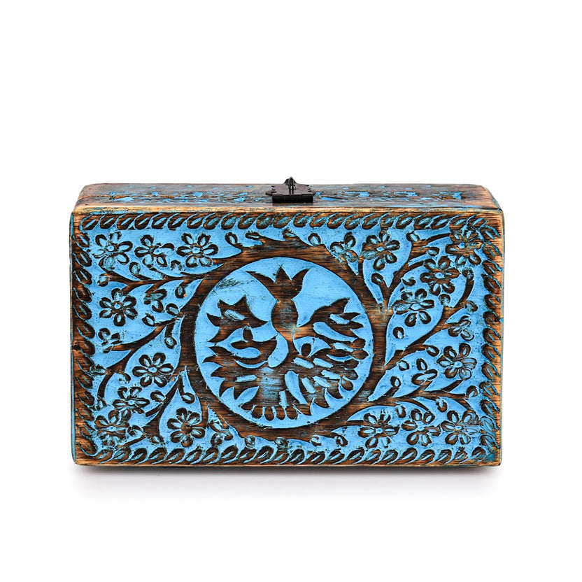 Tree of Life Carved Wooden Jewelry Box | Vintage Turquoise Trinket Zweitbild