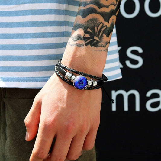 Zodiac Leather Wrap Bracelet – Scorpio worn on wrist showing cosmic scorpion charm, unisex style