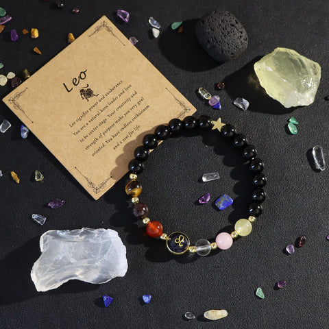 Pulsera de cristal del zodiaco de 12 constelaciones | Joyas de cuentas de piedra curativa Imagen secundaria del producto