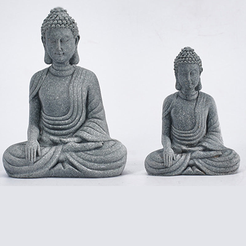 Sitting Meditation Buddha Sandstone Statue – two sizes compare, white bg, dhyana pair, altar