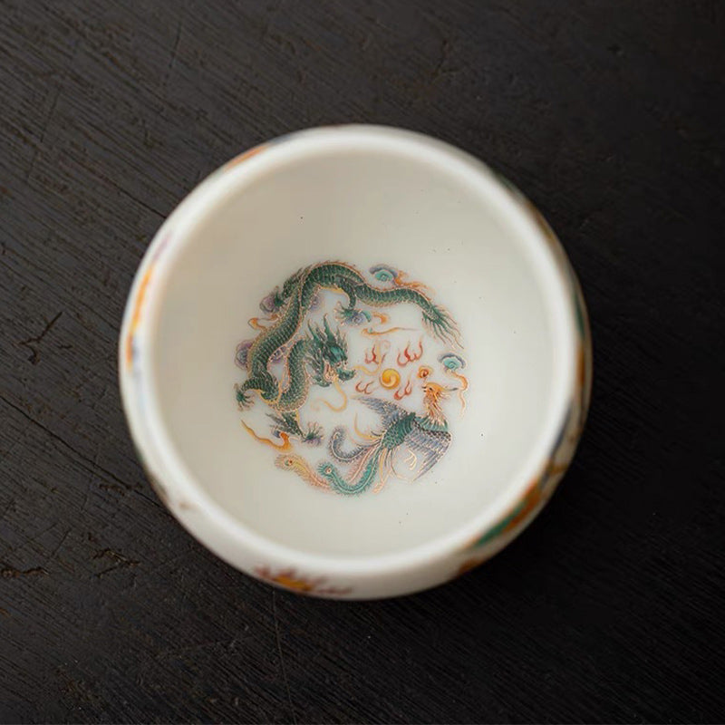 Tasse à thé en céramique Nuages Dragon Phénix | Tasse à thé Kung Fu 150-170ml