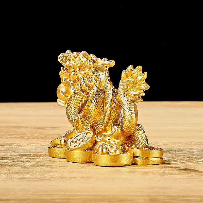 Dragon Copper Coin Decoration - Upright dragon with detailed scales and coin base, powerful energy