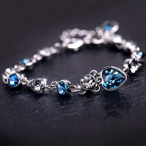 Impresionante Pulsera de Cristal Azul Corazón del Océano para Mujer | Amor y Elegancia Imagen secundaria del producto