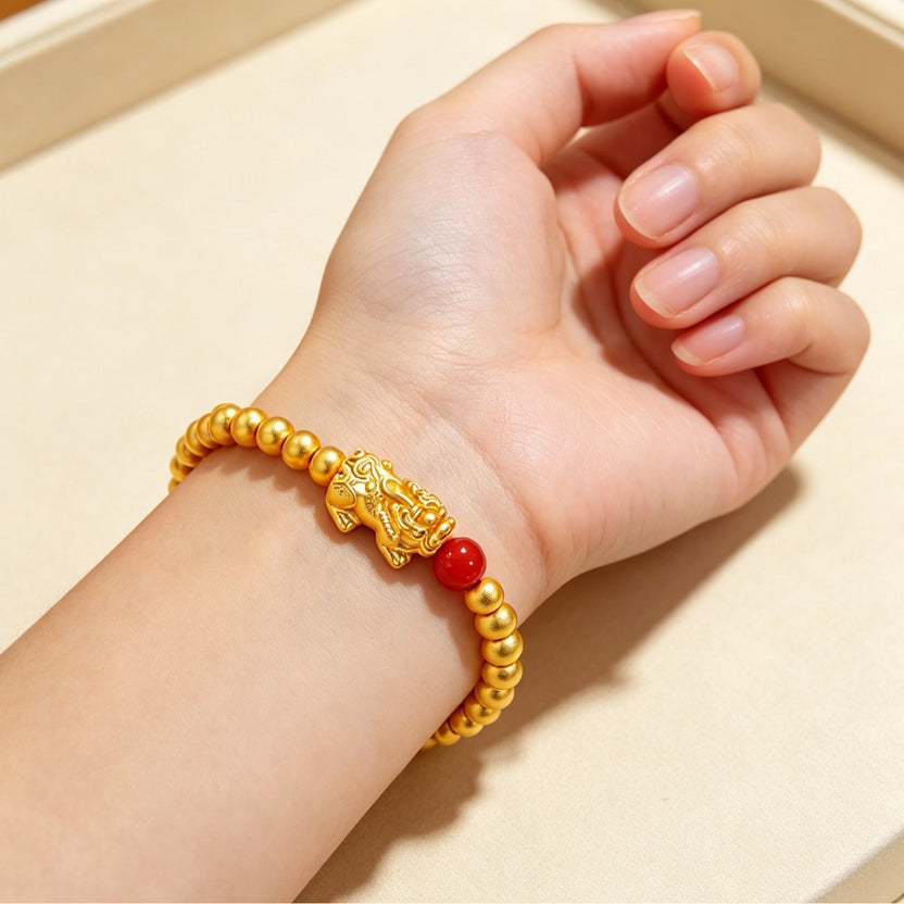 Gold-Plated Pixiu & Red Bead Stretch Bracelet Secondary image