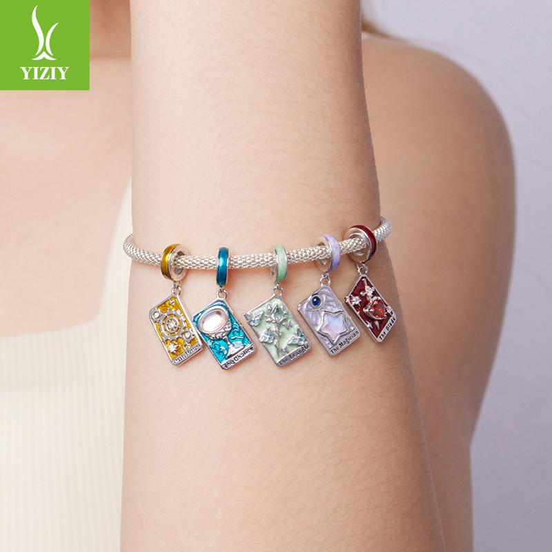 Tarot Silver Charm – The Moon charm with pale blue bail enamel, moonstone and starburst