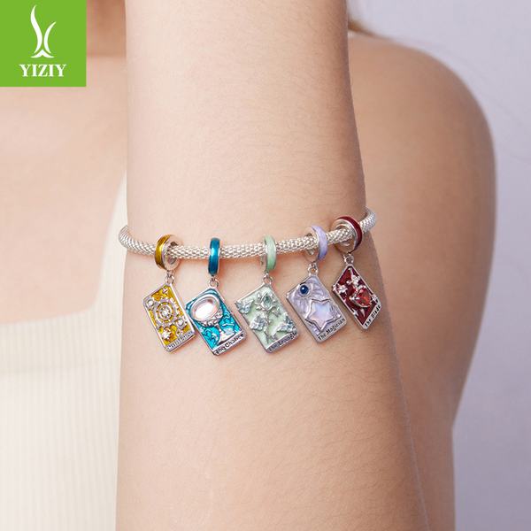 Tarot Silver Charm – The Moon charm with pale blue bail enamel, moonstone and starburst