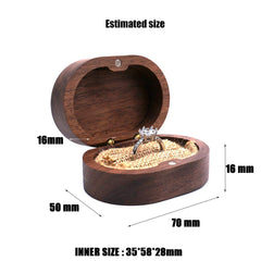 Mr & Mrs Walnut Wood Ring Box – dimensional size reference with measurements, compact oval