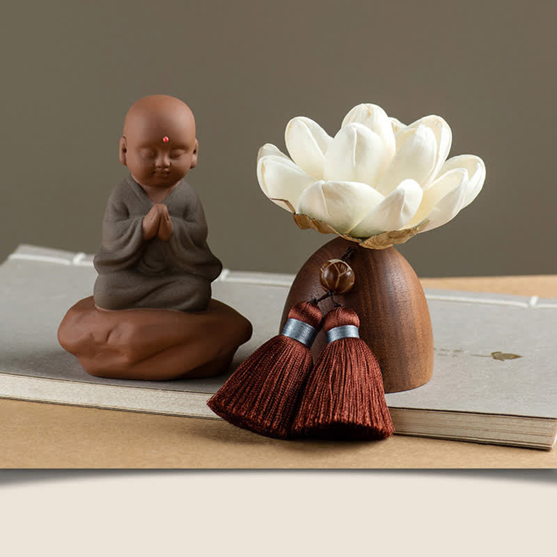 Black Peach Wood Buddha Flower Decoration – bottom view maker mark or signature, authentic craft proof