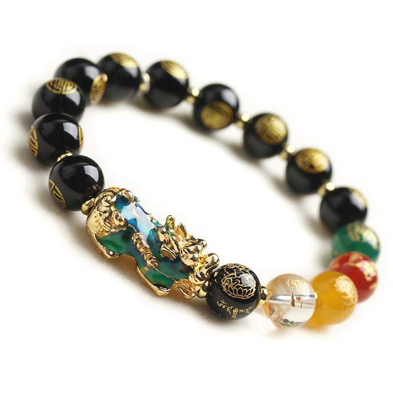 Color-Changing Pixiu Bracelet – Close-up of green-blue shifting PiXiu on white, luck
