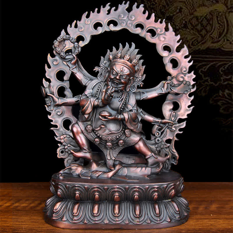 Tibetan Mahakala Figurine – handcrafted copper patina finish, Buddhist protector deity art