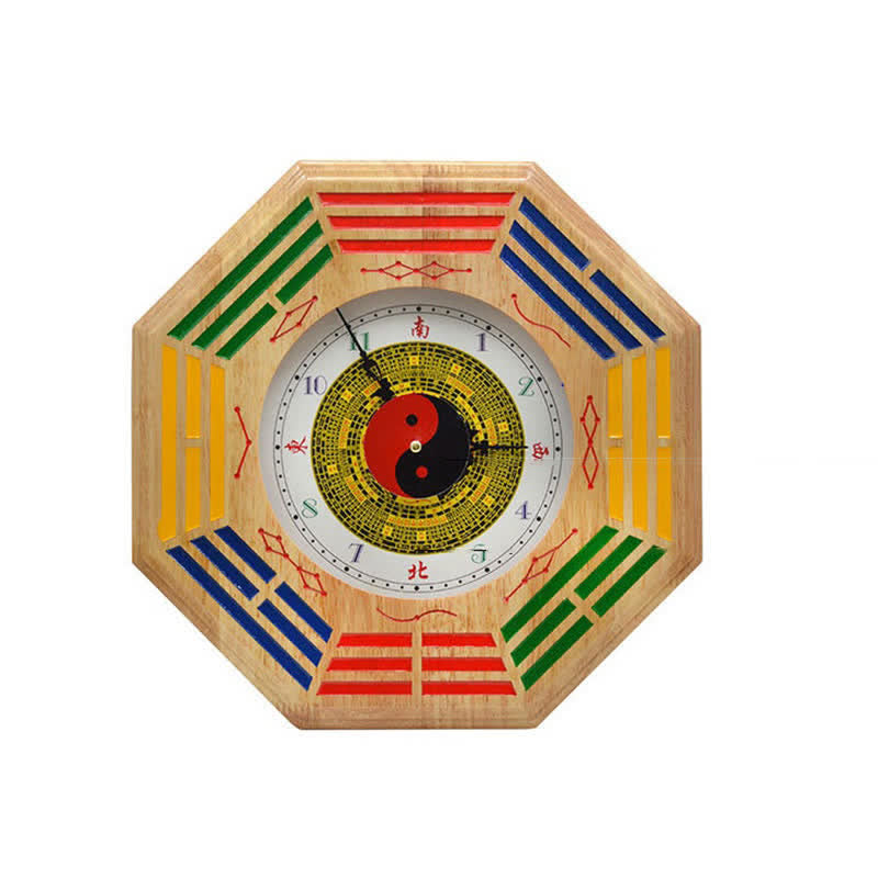 Feng Shui Bagua Peach Wood Wall... – Black background display, colored trigram border, feng shui