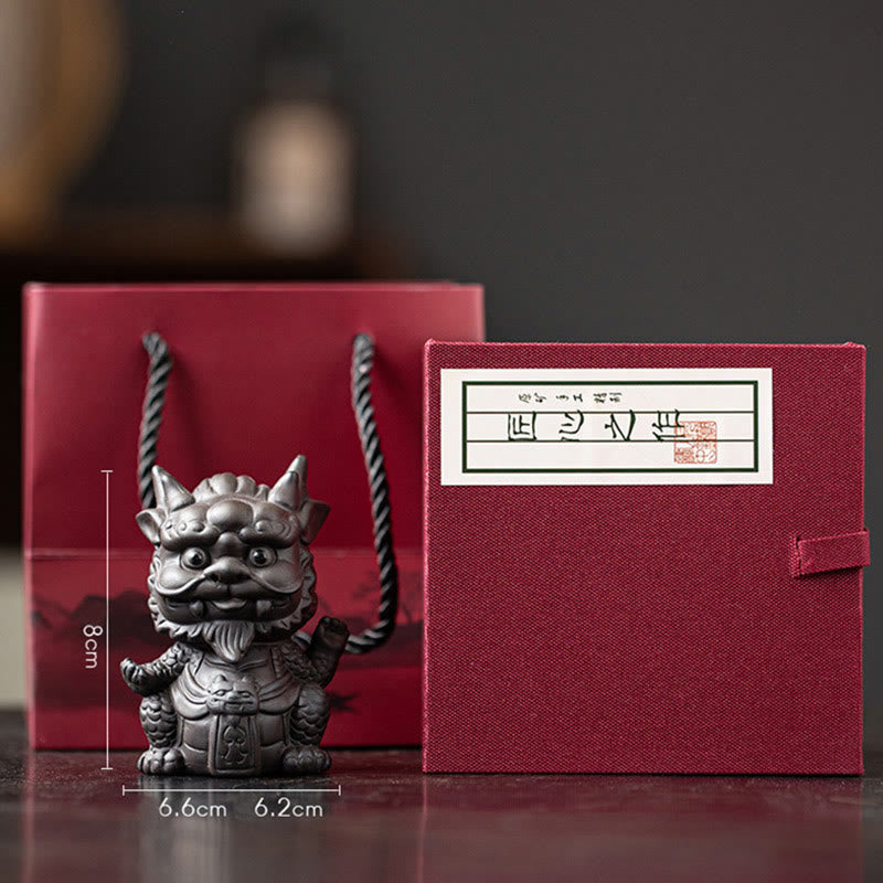 Luck Dragon Tea Pet - pixiu lion with burgundy gift box, 8cm, lucky gift
