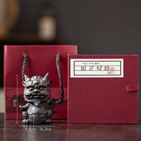 Luck Dragon Tea Pet - pixiu lion with burgundy gift box, 8cm, lucky gift