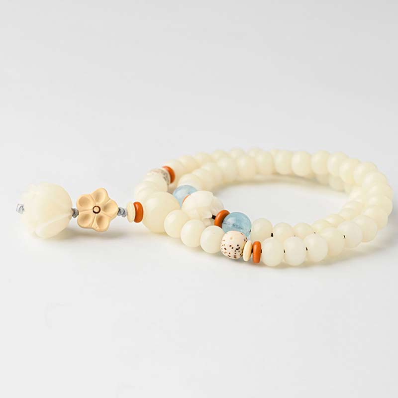 Tibetan White Jade Bodhi Lotus Blessing Bracelet | Enlightenment