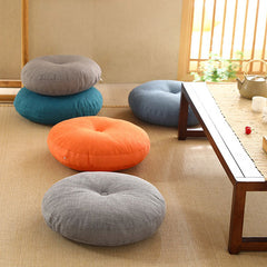Lotus Linen Meditation Cushion – Five pastel shades in Japanese zen tea room setting