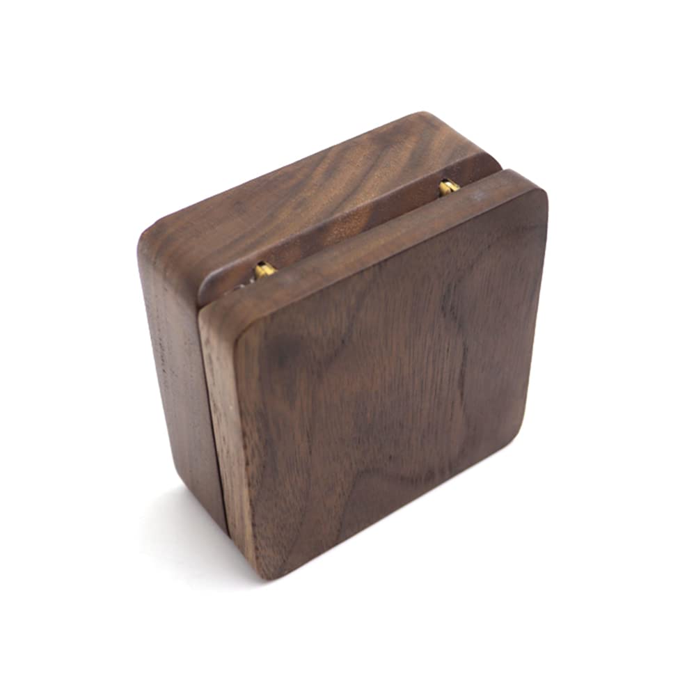 Natural Walnut Necklace Box – closed three-quarter view showing wood grain and rounded corners, polished