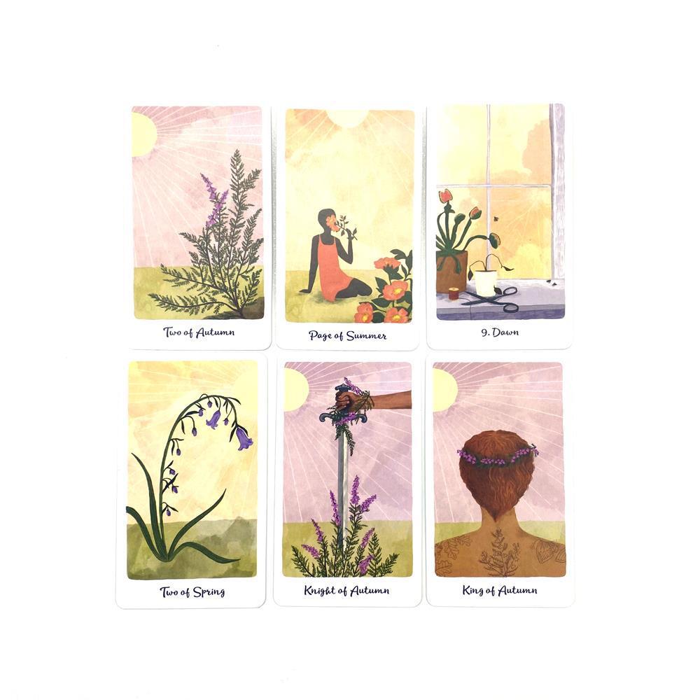 Trendy Tarot Deck – Close-up of tarot card illustration with fine line detail and rich color palette