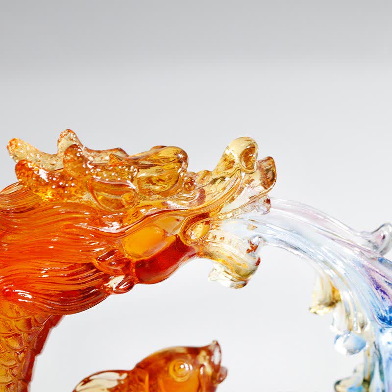Dragon Koi Liuli Crystal Art – Tail fin glass detail, handmade dragon koi figurine