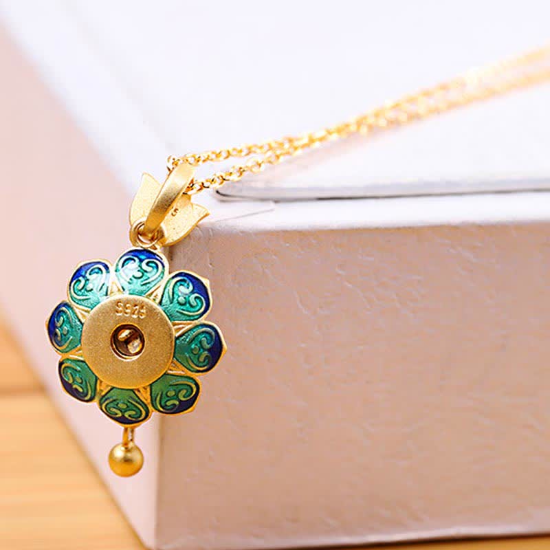 Prayer Wheel Necklace reverse – S925 sterling silver hallmark on cloisonne enamel back, quality
