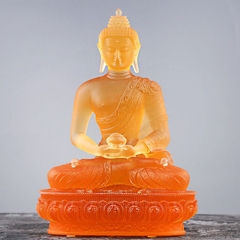 Buddha Glass Statue Liuli – vibrant hues smooth finish, handmade serenity figurine decor