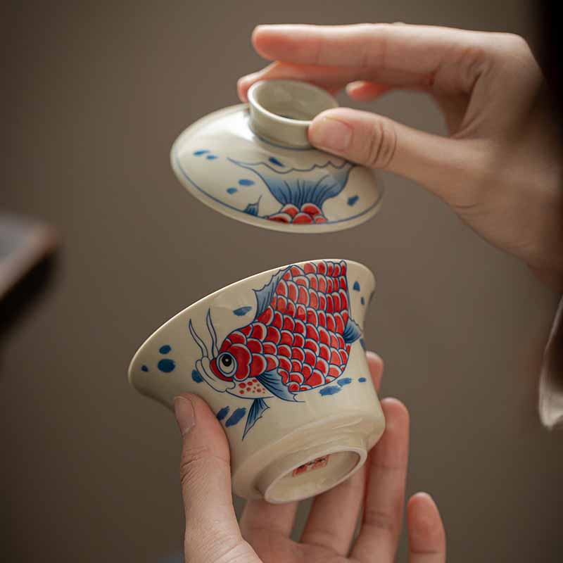Koi Fish Gaiwan – saucer viewed from above, sancai ceramic tea accessory