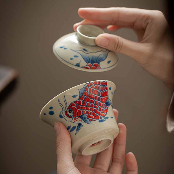 Koi Fish Gaiwan – saucer viewed from above, sancai ceramic tea accessory