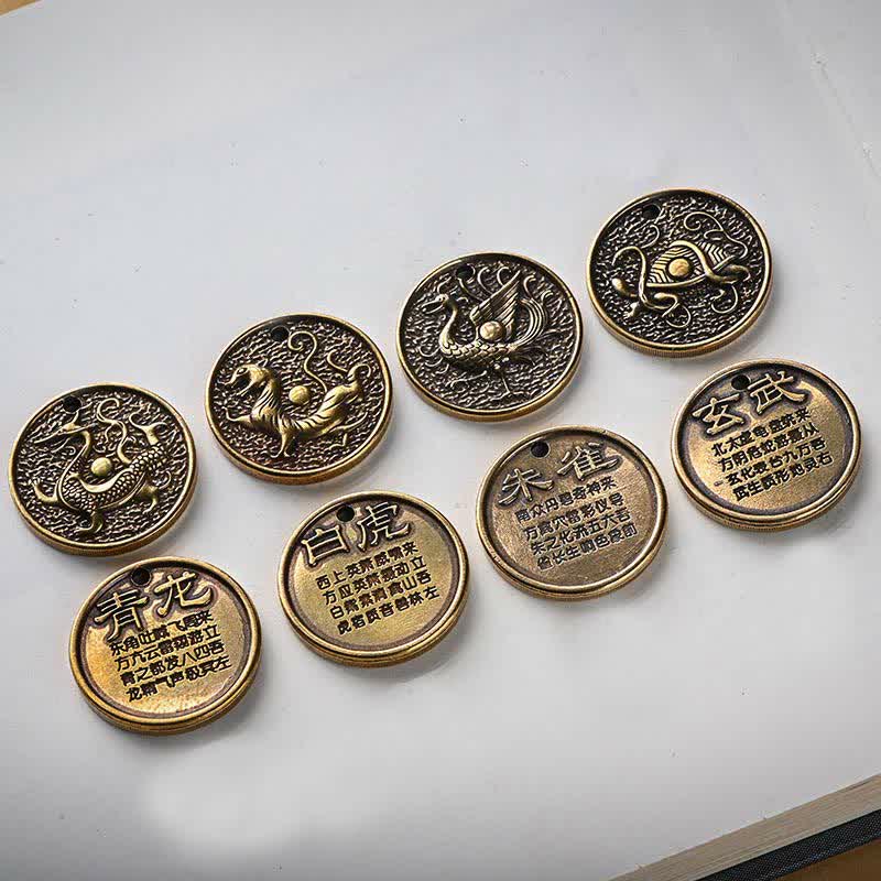 Four Symbols Constellation Key Chain - Eight Four Symbols bronze coins in cluster arrangement, Sacred