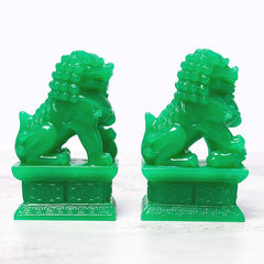Fu Foo Dogs Guardian Lion Statues Pair – Elegant female foo dog cradling cub, traditional Chinese guardian sculpture