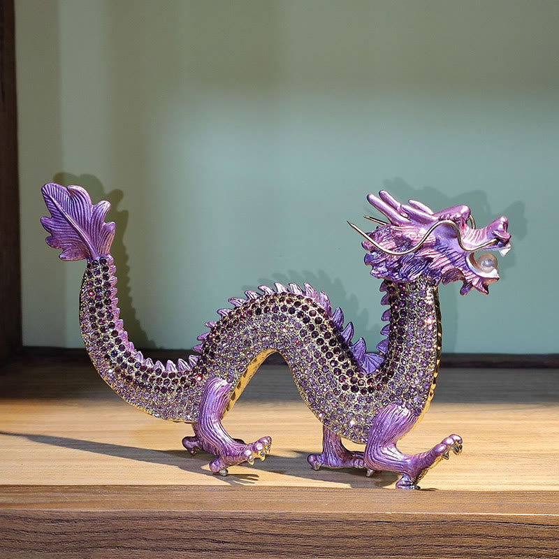 Handmade Feng Shui Dragon Decoration – Metallic purple dragon, gold accents and crystal torso, indoor display, Regal