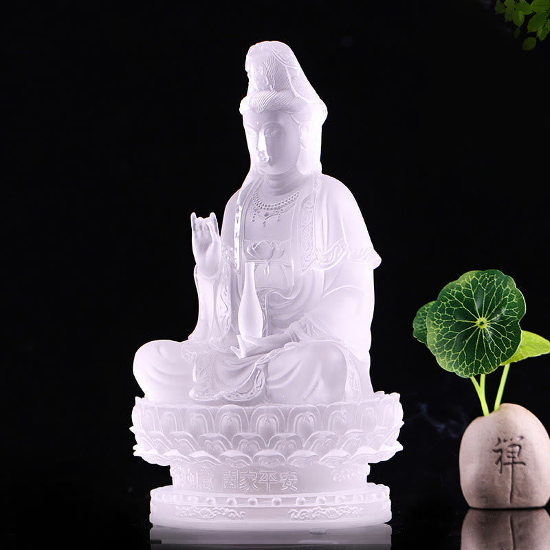 Kwan Yin Liuli Crystal Statue – Willow branch and sacred vase symbols, healing energy gift