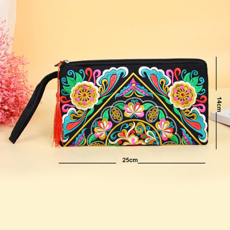 Dragon Butterfly Embroidery Wallet - 25x14cm size guide, symmetrical medallion, Compact
