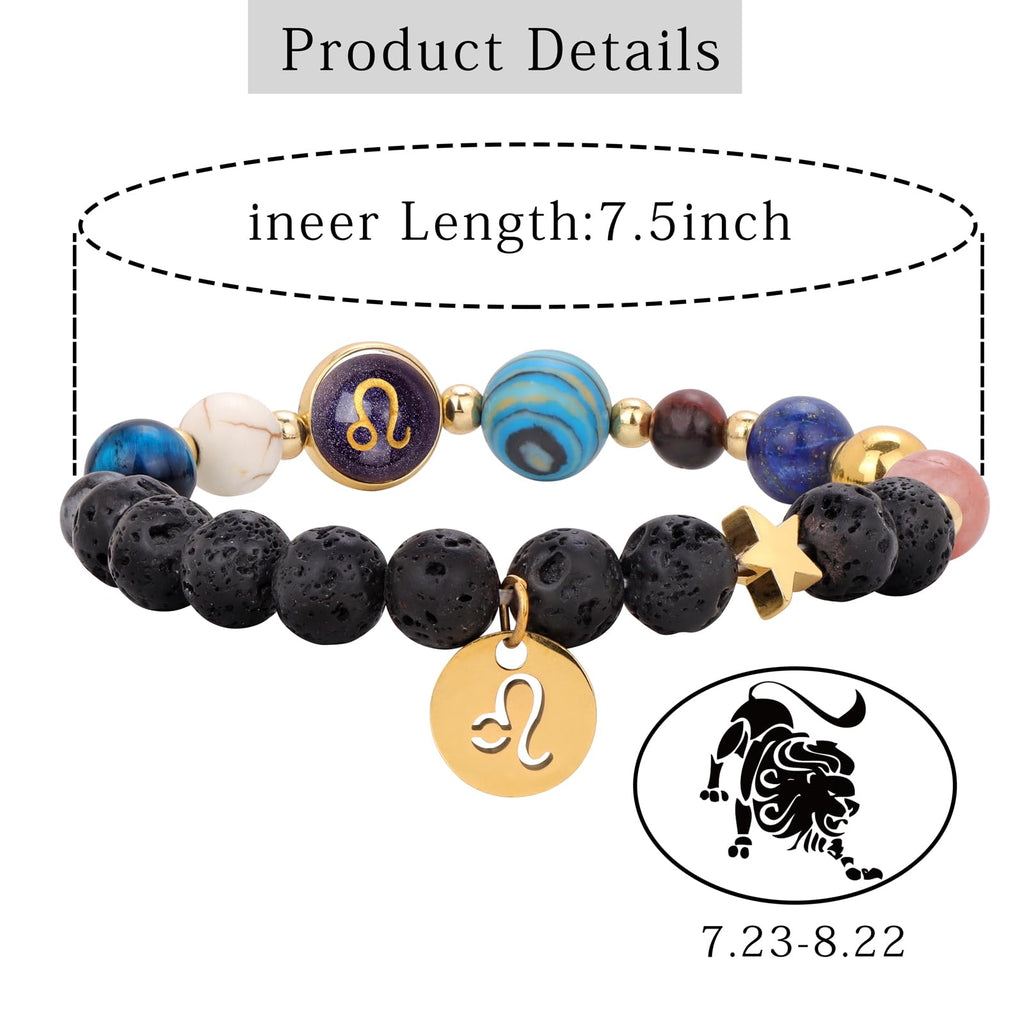 Zodiac Crystal Beaded Bracelet – Leo two-strand design with product details and 7.5 inch length