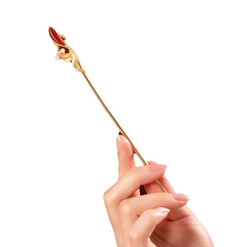 Koi Hairpin – hand model display on pure white background, clean minimalist product photography