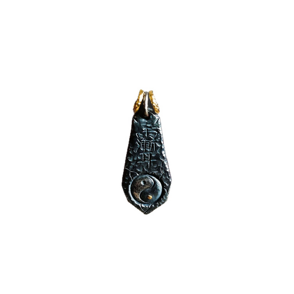 Tai Chi Big Dipper Necklace – black oxidized talisman with yin-yang design isolated on white, cosmic harmony necklace