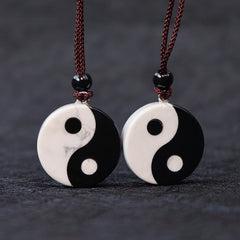 Black Obsidian White Turquoise Yin Yang Strength Fulfilment Necklace Pendant - Pair of obsidian howlite yin-yang pendants, co