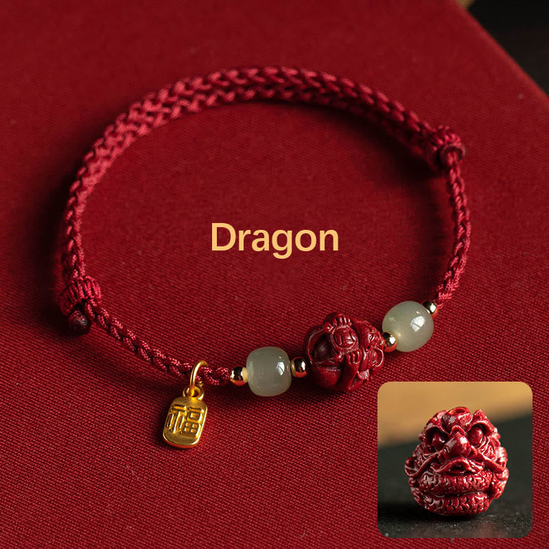 Cinnabar Hetian Jade Chinese Zodiac Bracelet – Dragon(Wrist Circumference 14-18cm), image 5, healing bracelet